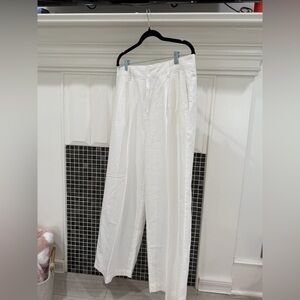 GAP White Wide-Leg Linen pleated Pants